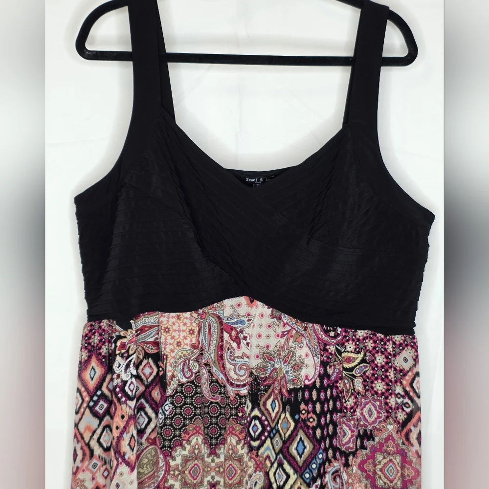 Sami & Jo 3X Boho Dress Black Multicolor Paisley Print 2739-R